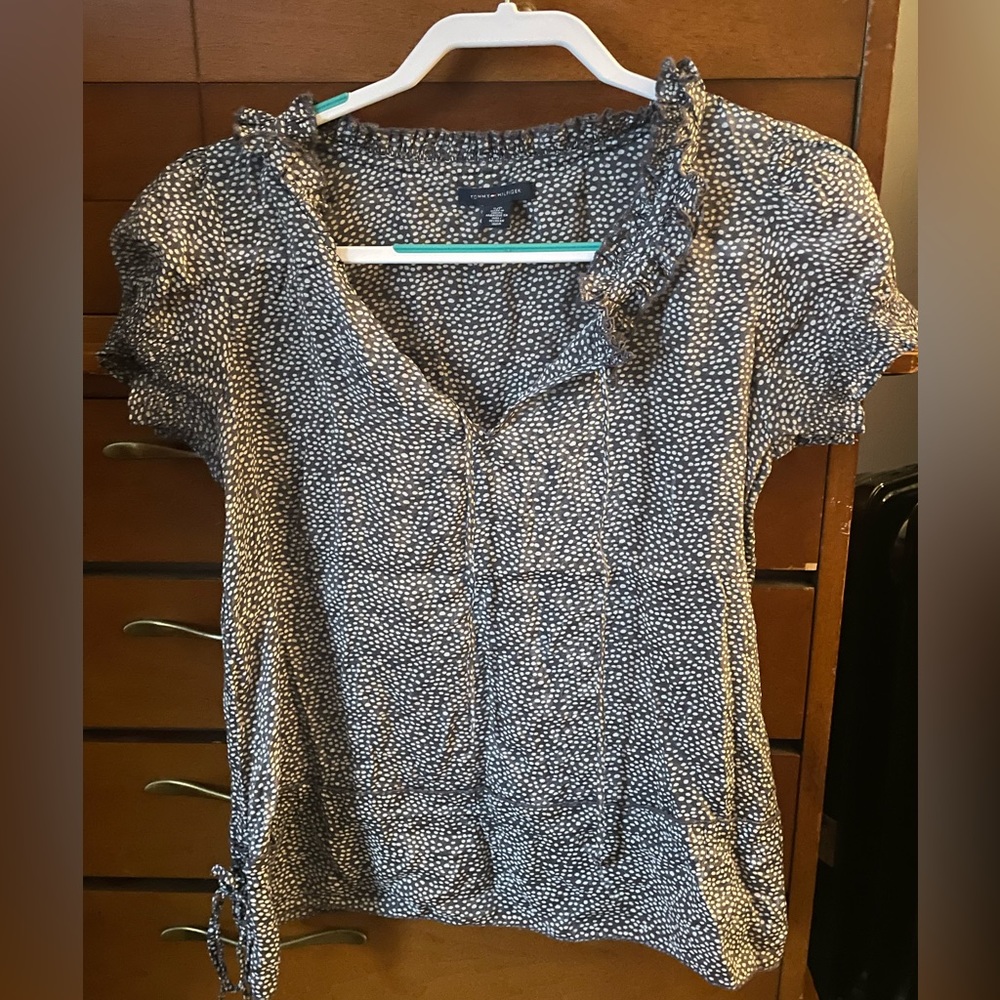 Tommy Hilfiger short sleeve ruffle shirt women's size small